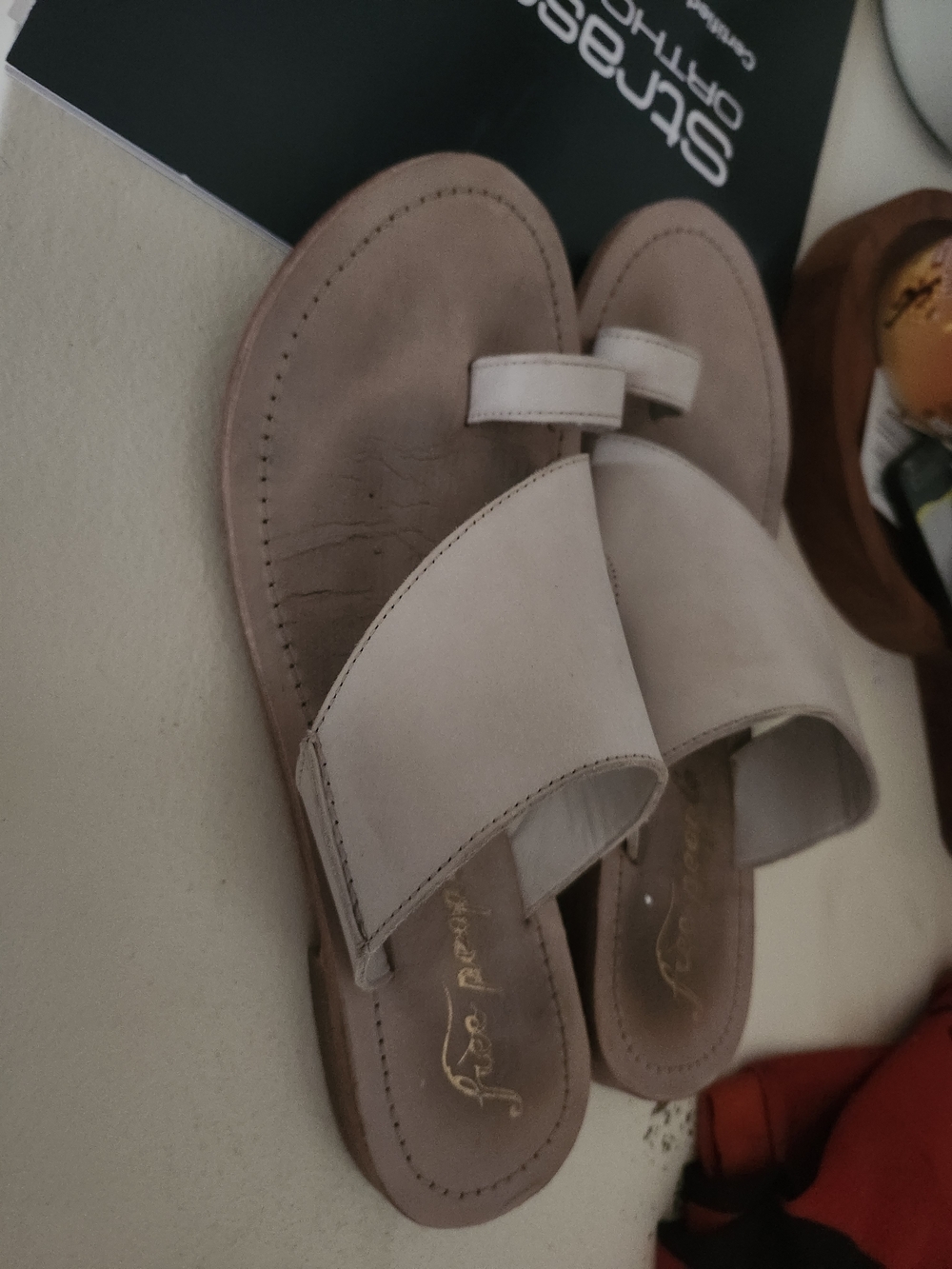 Free People Light Beige Leather Slide Sandals